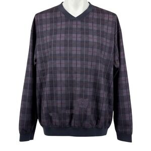 Fore Golfwear Mens Large Purple Plaid V-Neck Windbreaker Pullover Jacket
